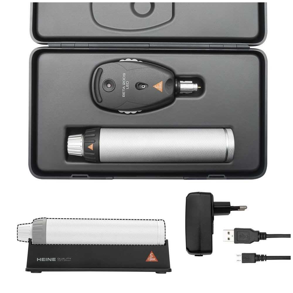 HEINE BETA 200S LED Ophthalmoskop Set mit Ladegriff USB