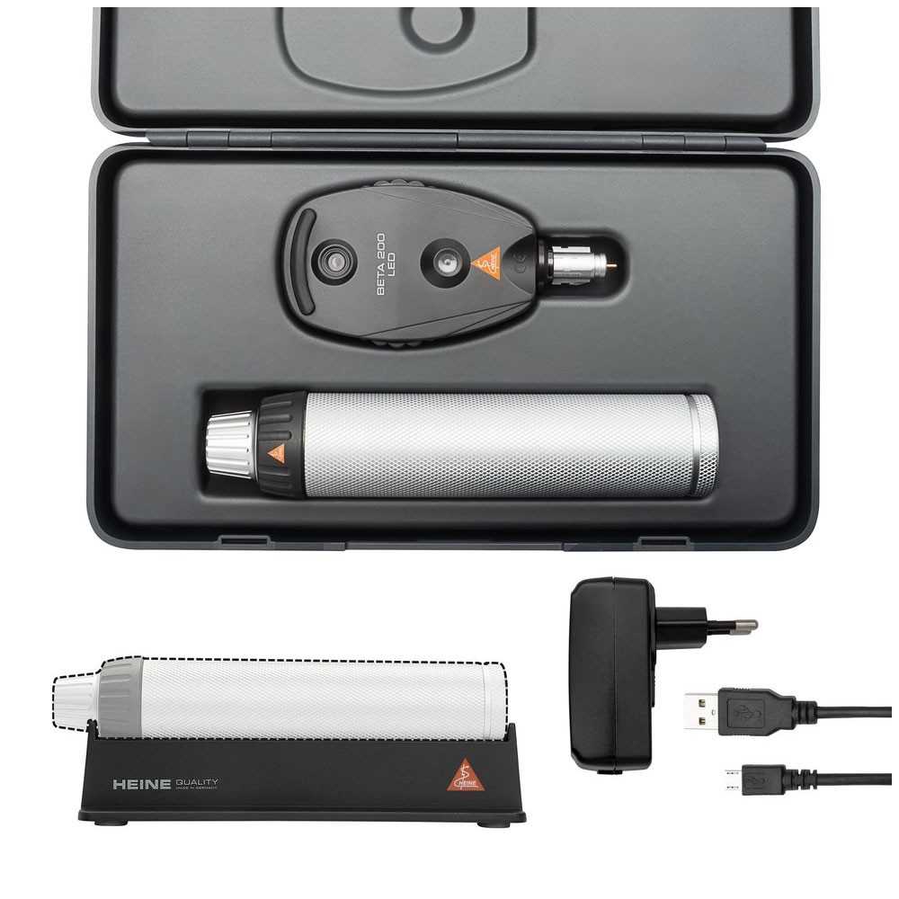 HEINE BETA 200 LED Ophthalmoskop Set mit Ladegriff USB